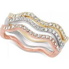 Charter Club Tri-Tone Silver Gold Plated 18K Rose Gold Plated 3-Pc. Set Pavé Wavy Rings NO BOX