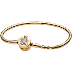 Pandora Gold Plated Bracelets Pandora Moments Sparkling Crown O Snake Chain Bracelet - Gold/Transparent