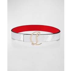 Christian Louboutin CL 35mm metallic leather belt silver 85CM