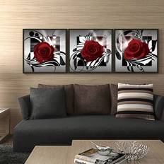 Shein 3pcs/Set Abstract Style Red Roses Posters, Gifts For Lover, Modern