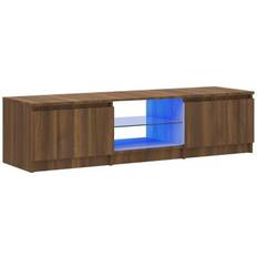 vidaXL Table With LED Light Brown Oak TV Bench 140x35.5cm