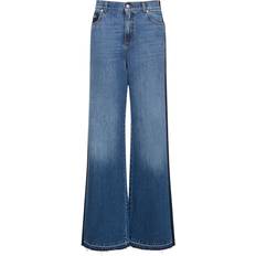 Alexander McQueen Clothing Alexander McQueen Womens Worn Wash Contrast-panel Mid-rise Wide-leg Jeans