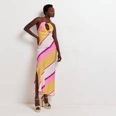 Long Dresses - Women - Yellow River Island Womens Maxi Dress Yellow Satin Stripe