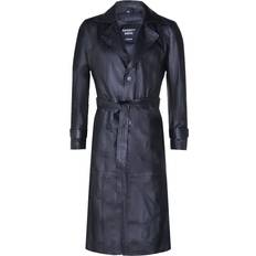 Men Coats Infinity Leather Men's Black Leather Full Length Long Overcoat