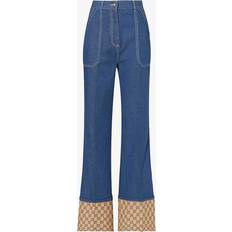 Gucci Women Trousers & Shorts Gucci Womens Blue/mix Monogram-cuff Flared Straight-leg High-rise Jeans
