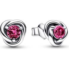 Pandora October Birthstone Eternity Circle Stud Earrings - Silver/Pink