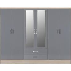 Doors Wardrobes SECONIQUE Nevada Grey Gloss/Light Oak Wardrobe 230x182.5cm