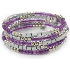 Glass Bracelets Avalaya Purple Glass Silver Acrylic Bead Multistrand Coiled Flex Bracelet Bangle Adjustable