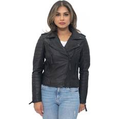 Leather Jackets - Women Ladies Leather Biker Matte Black Lamb Nappa Jacket