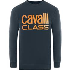 Roberto Cavalli Class Bold Brand Logo Navy Blue Sweatshirt