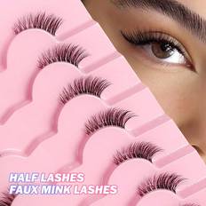 Shein 7 Pairs Half Lashes Clear Band Soft Natural Cat Eye Lashes Makeup Tool Extension Fluffy Faux Mink Lashes