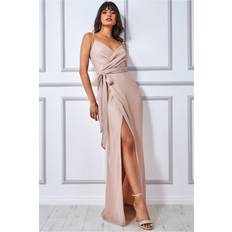 Best Bow Ties Goddiva Wrap Style Spaghetti Strap Maxi With Split Blush