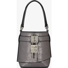 Grey Bucket Bags Givenchy Shark Lock Micro Bucket Bag in Metallized Laminated Leather
