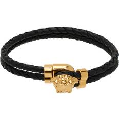 Gold Plated - Men Bracelets Versace Medusa Braided Bracelet - Gold/Black