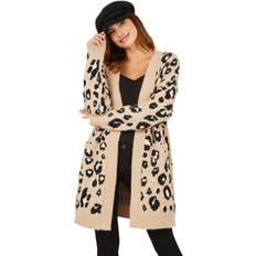 Beige - Women Cardigans Yumi Animal Intarsia Long Cardigan