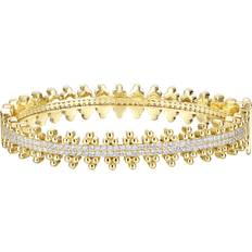 Rachel Glauber Rg 14k Gold Plated with Diamond Cubic Zirconia Beaded Cluster Link Tennis Bracelet