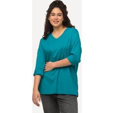 Women - Wool Shirts Ulla Popken Back To Basics V-Neck Relaxed Fit Cotton Tee green