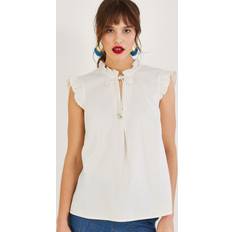 Linen - Women T-shirts & Tank Tops Monsoon Lydie Linen Blend Tie Neck Blouse, Ivory