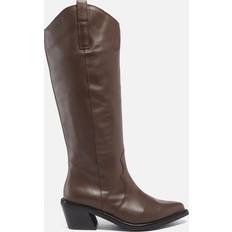 Brown - Women High Boots ALOHAS Women's Mount Leather Knee High Western Boots Brown