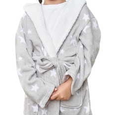 Fleece Night Garments Dreamscene Kid's Star Print Coral Sherpa Fleece Robe - Silver