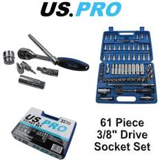 US PRO 61pc 3/8 dr Socket Set Bit Sockets Ratchet etc 3230