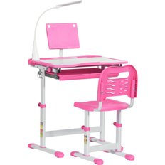 Homcom Kids Study Table & Chair Set with Lamp