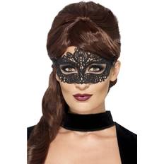 Black Eye Masks Fancy Dress Smiffys Embroidered Lace Filigree Eyemask