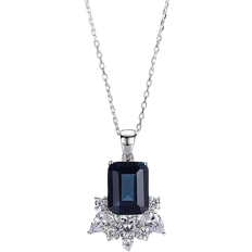 Pendant Necklace - Silver/Sapphire/Transparent