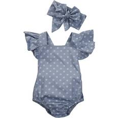 Ma&Baby Baby Lace Romper Backless Sunsuit Ruffle Sleeve Dress - Grey