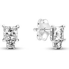 Pandora Sparkling Round & Square Earrings - Silver/Transparent