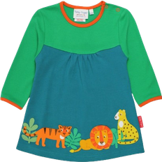 Toby Tiger Organic Wild Cats Applique T-shirt Dress - Green/Blue