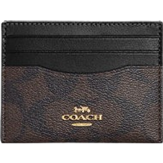 Coach Slim Id Card Case In Signature Canvas - Gold/Brown/Black