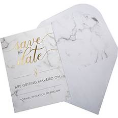 Neviti Scripted Marble Save the Date Cards with Envelopes Pack of 10 White