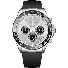 Stührling Original Aquamaster 4042 42mm Case Ceramic Unidirectional Bezel Chronograph Screw Down Crown silicone Silver One Size