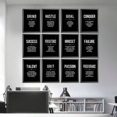 Shein 12pcs/Set Modern Black Canvas Wall Art With Motivational Quotes