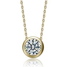 Rachel Glauber Rachel Glauber Dazzling Round Solitaire Bezel Floating Pendant Necklace with Cubic Zirconia Gold Gold