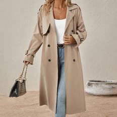 Loose Coats Shein Raglan Sleeve Double Breasted Belted Trench Coat