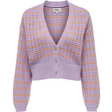 Only V-Neck Dropped Shoulders Knitted Cardigan - Purple/Pastel Lilac