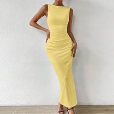 Long Dresses - Women - Yellow Shein Women'S Sleeveless Pleated Maxi Dress