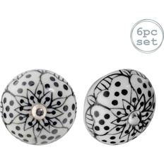 Nicola Spring Round Ceramic Cabinet Knobs Pack of 6 White Rose White/Black