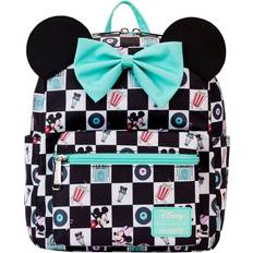 Loungefly Mickey & Minnie Date Night Diner Checkered All Over Print Square Mini Backpack - Black