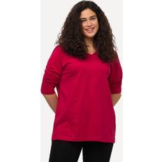 Women - Wool Shirts Ulla Popken Back To Basics V-Neck Relaxed Fit Cotton Tee red