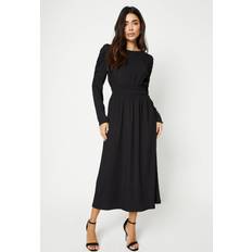 Dorothy Perkins Shirred Waist Long Sleeve Midi Dress Black