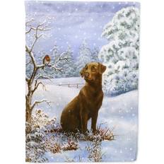 Caroline's Treasures BDBA434ACHF Chocolate Labrador Snowy Robin Flag