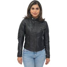 L - Leather Jackets - Women Infinity Leather Womenss Casual Slim-Fit Biker Jacket-Tulsa Black
