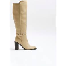 Beige - Women High Boots River Island knee high boot with buckle detail in beige-Neutral5