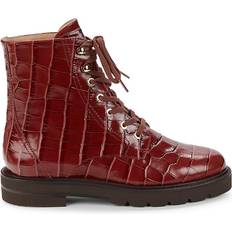 Men - Red Boots Stuart Weitzman Mila Lift Croc-Embossed Leather Bootie