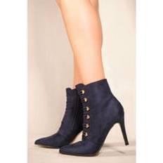 Gold - Women Ankle Boots Where's That From 'Blythe' Pointed Toe Mid Heel Ankle Boots With Gold Buttons Navy