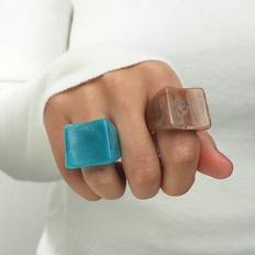 Onbuy Korea Green Rings Set For Women Finger Jewelry Acrylic Resin Travel Rings Vintage Girls Birthday Grey