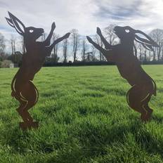 RW Norfolk 2 BIG BOXING HARES RUSTY METAL Rustic Garden